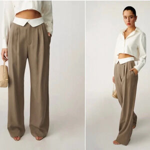 Reformation Stevie Pant Trouser Tan Mushroom Size 4